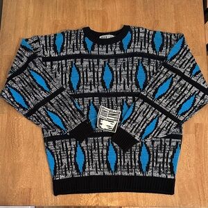 NWT Vintage 90s Grandpa Knit Sweater Geometric Pattern - Size XL